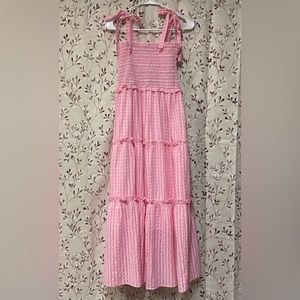 New York & Company - Gingham Smocked Tie- Shoulder Midi Dress (NWT)
